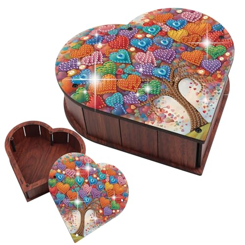 JZHYOAN Love Tree Gem Art Storage Cubes DIY Pattern Heart-Shaped Diamond Painting Wooden Storage Box Diamond Art Jewelry Box Kits Organizer Case Dressing Desktop Decoration for Valentine's Day Gift - color: Blue love tree