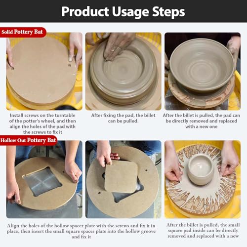 Gkesgm 2 Pcs 12" Round Pottery Wheel Bats and 8 Pcs 7" Square Inner Bats with 1Pc Batmate for Potters and Clay Artists,Ceramic Bat System for Clay Making and Sculpting