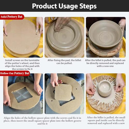 Gkesgm 2 Pcs 12" Round Pottery Wheel Bats and 8 Pcs 7" Square Inner Bats with 1Pc Batmate for Potters and Clay Artists,Ceramic Bat System for Clay Making and Sculpting