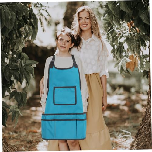 Gardening Apron with Back Multi-pocket Tool Storage Sleeveless Work Apron for Men and Women Sky-blue Suitable for Gardeners Artists and Architects