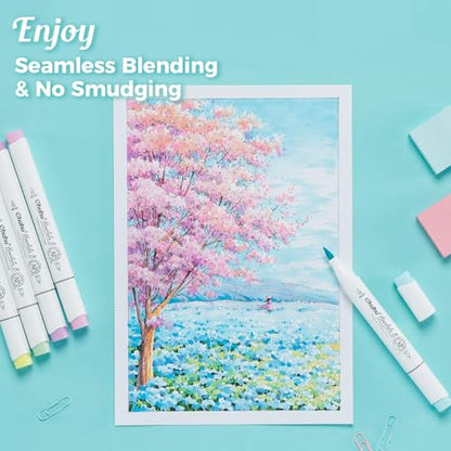 Ohuhu Double-Sided Bleedproof Marker Pad - 8.3"x8.3" Square Paper Size - 160 LB/280 GSM Heavyweight Smooth Drawing Paper - 50 Sheets/100 Pages - Spiral-Bound Sketchbook for Alcohol Markers - size: 8.3" x 8.3"