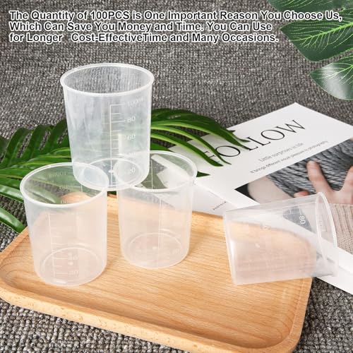 CertBuy 100PCS Resin Mixing Cups 100ml, Plastic Measuring Cup 3.4oz, Epoxy Mixing Cups, Resin Cup for Epoxy, Stain, Paint Mixing