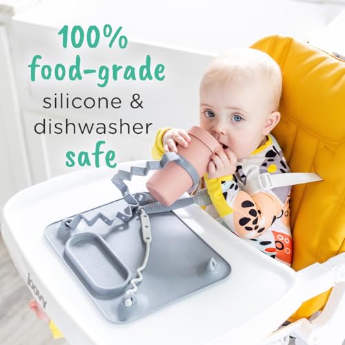 BUSY BABY Silicone Mat - NEW and Improved Suction Cups, 4 Straps to Secure Baby Essentials, Self Feeding, Baby Led Weaning, Travel Sleeve Included (Spearmint) - color: Spearmint