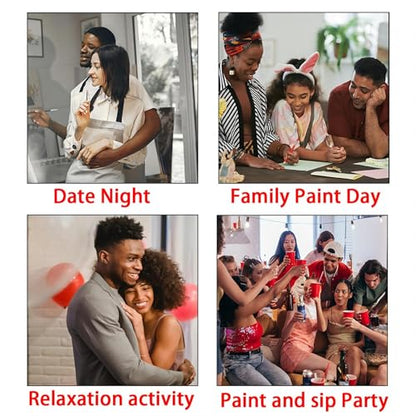 VALLSIP 2Pack Paint and Sip Canvas Painting Kit Pre Drawn Canvas for Painting for Adults Stretched Canvas Couples Games Date Night Anniversary Paint Party Supplies Favor Moonlit Night Easel