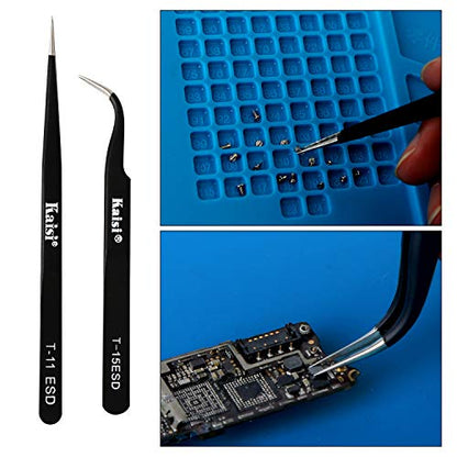 Kaisiking 4 Pcs Large Soldering Mat Set Silicone Repair Mat Placing Screws with Anti-Static Wrist and 2 Tweezers Computer Repair Mat for Soldering, Electronics Repair,Size 21.6 x 13.8 Inch - color: 180 Soldering Mat Kit
