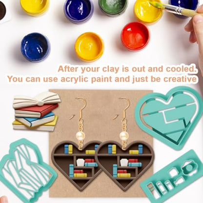 14Pcs Mini Bookshelf Polymer Clay Cutters Book Polymer Cutter for Clay Earrings Making Festival Jewelry DIY for Reading Lovers Gifts - color: Book Elements