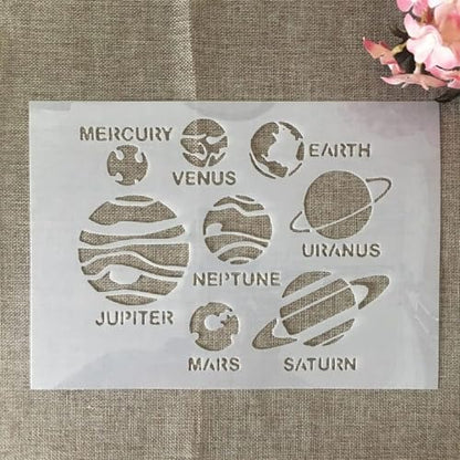 TIAMECH A4 Reusable Solar System Stencil for Painting | Planets Earth Mars Saturn Mercury Layering Template, DIY Wall Art, Wood Furniture, Scrapbook & Crafts (8.3x11.7inch) - style: Solar System