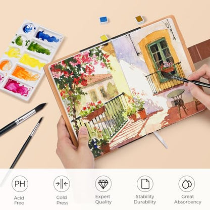 Watercolor Sketchbook,8.2 x 5.5 inch,20 Sheets Cold Press 100% Cotton 300 GSM 140lb,A5 Watercolor Paper for Art Painting, Drawing, Mixed Media - color: brown