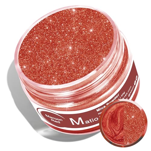 Matio Mica Powder, 1.8oz/ 50g Maroon Red Pearlescent Effect Mica Powder for Epoxy Resin Natural Color Pigment for Soap Making, Bath Bomb, Candle Dye, Resin Craft, Paint,Nails,Jewelry, Slime Pigment - color: Maroon Red