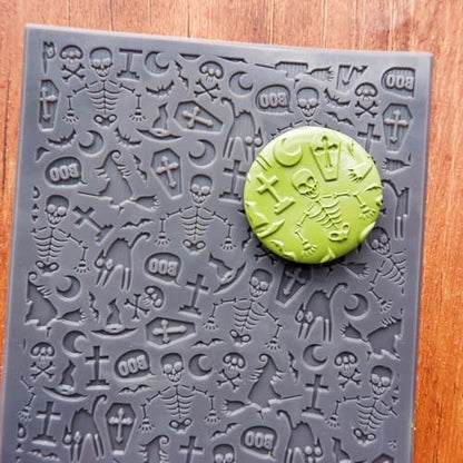 Halloween Polymer Clay Texture Mat - Creepy Skelton Witch Cat Texture Sheets for Polymer Clay Earring Charm Jewelry Making, DIY Craft Supplies - style: Skeleton