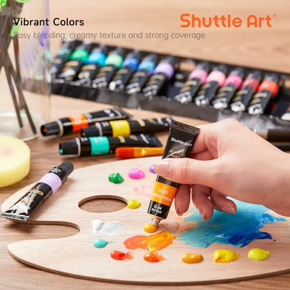 Shuttle Art Acrylic Paint Set, 30 x12ml Tubes Artist Quality Non Toxic Rich Pigments Colors Great for Kids Adults Professional Painting on Rocks Canvas Wood Clay Fabric Ceramic Crafts - color: 30 Colors