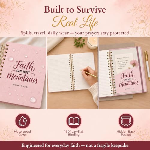Hardcover Blank Christian Notebook – 140 Pages - Matthew 17:20 | Lined Pages with Bible Verse Cover – Inspirational Writing Spiral Notebook for Bible Study, "Faith Can Move Mountains", Pink - color: Faith_Pink
