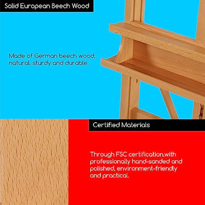 MEEDEN Large Studio H-Frame Beech Wood Artist Easel & Bamboo Desk Organizer with Drawers