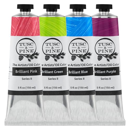 Tusc & Pine Artist Oil Paint - Set of 4 150ml tubes, Brilliant Hues - Non-Yellowing, Rich & Creamy Consistency, Max Pigment Load, Small Batch Milled Oil Paints Made in the USA for Professional Artists - color: Brilliant Set, size: 5.07 Fl Oz (Pack of 4)