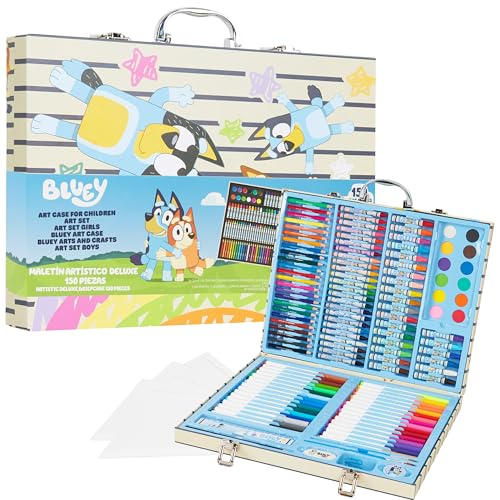 Bluey Colored Pencils Art Supplies for Boys Girls Drawing Kit Painting School Supplies Art Kit Travel Case Gifts for Kids (Blue Case) - color: Blue Case