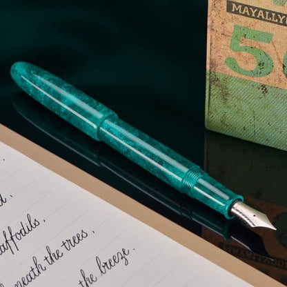 Asvine C80 Fountain Pen #8 Medium Nib Large Handcraft Pen with Converter Pen Box Collection Set (Green Glitter) - color: Green Glitter, style: Medium