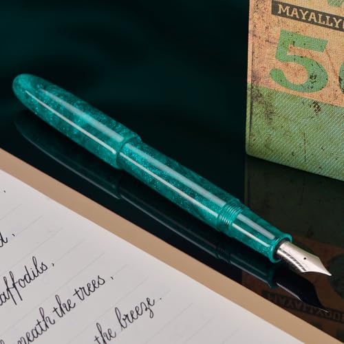 Asvine C80 Fountain Pen #8 Fine Nib Large Handcraft Pen with Converter Pen Case Collection Set (Green Glitter) - color: Green Glitter, style: Fine