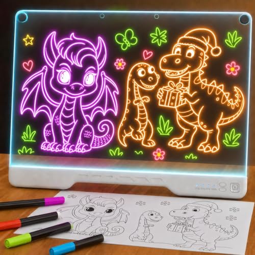 Upgraded 16-Inch LED Drawing Board Rechargeable – 7 Colors, 10 Lighting Effects, Adjustable Brightness – Acrylic Light Board for Tracing with Stand, Markers & Complete Set – Birthday Gift Idea (White) - color: White #1