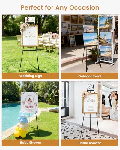 53.9" Black Easel Stand for Sign, Heavy Duty Metal Display Easel with Storage Bag, Adjustable Art Easel for Wedding Sign, Painting, Picture - color: Black DM