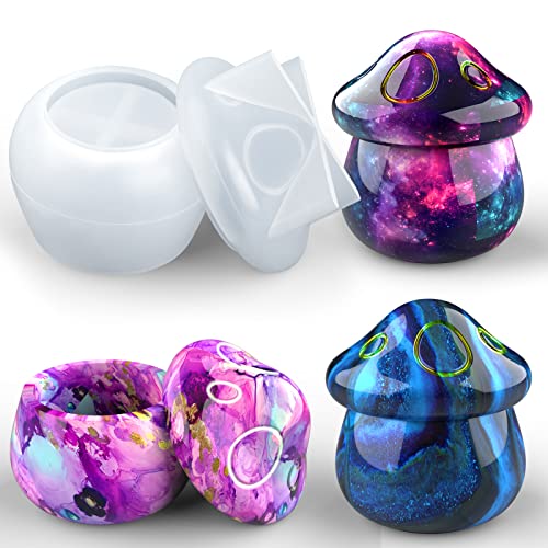 Juome Jar Resin Molds Silicone, Mushroom Jars Silicone Molds with Lid for Epoxy Resin Casting for DIY Jewelry Storage Box, Candy Container, Home Decoration - color: Mushroom