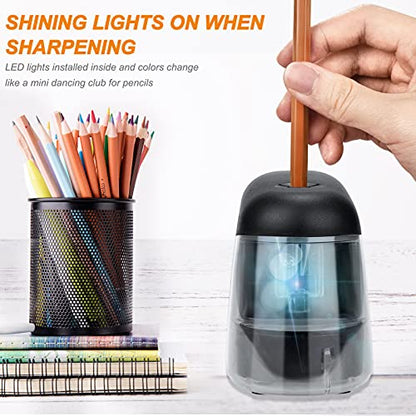 Eagle Electric Pencil Sharpener, Battery Powered Sharpener, LED Light Shinning During Sharpening, Portable, with Reusable and Replaceable Blade, Suitable for Kids, Ideal School Office Supplies (Black) - color: Black