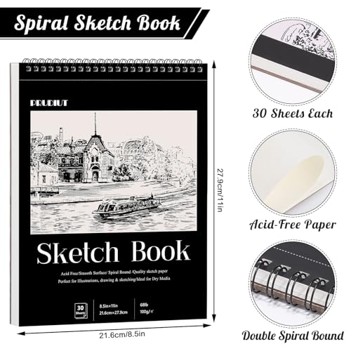 4 Pack Sketch Book, 8.5 x 11Inch Sketchbook, 68lb/100gsm Top Spiral Bound Sketch Pad, Acid Free Art Supplies Drawing Painting Sketching Paper for Teens Adults Artists (30 Sheets Each) - color: Black, size: 8.5 × 11Inch（4 Pack）