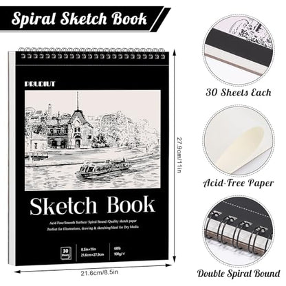 4 Pack Sketch Book, 8.5 x 11Inch Sketchbook, 68lb/100gsm Top Spiral Bound Sketch Pad, Acid Free Art Supplies Drawing Painting Sketching Paper for Teens Adults Artists (30 Sheets Each) - color: Black, size: 8.5 × 11Inch（4 Pack）