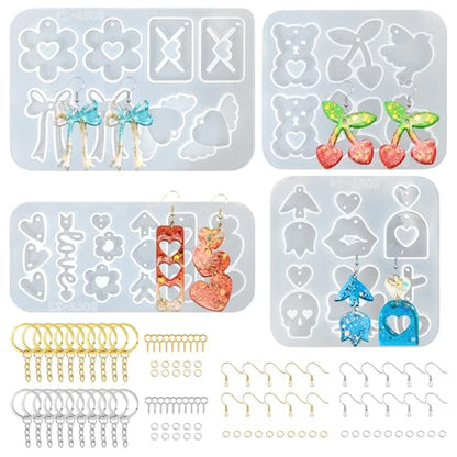 104Pcs Resin Molds Set for Women, Cute Designs with Accessories, Silicone Jewelry Molds for Resin Epoxy Keychain Earring Pendant Crafts Making - color: 104Pcs Resin Jewelry Molds