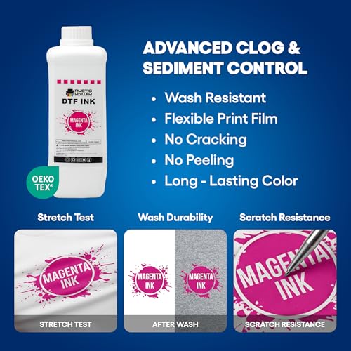 Premium DTF Magenta Ink 1000ml / 34oz Heat Transfer Printing Direct to Film Refill for All DTF Printers Epson ET-8550, L1800, L800, R2400, P400, P800, XP15000, R1390, I3200 - color: Magenta, size: Large