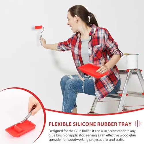 Glue Roller Set Silicone Glue Applicator with Tray for Woodworking, Arts and Crafts, Wood Projects, Furniture Repair and Professional Paint Kit Red - color: Red