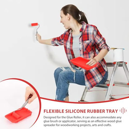 Glue Roller Set Silicone Glue Applicator with Tray for Woodworking, Arts and Crafts, Wood Projects, Furniture Repair and Professional Paint Kit Red - color: Red