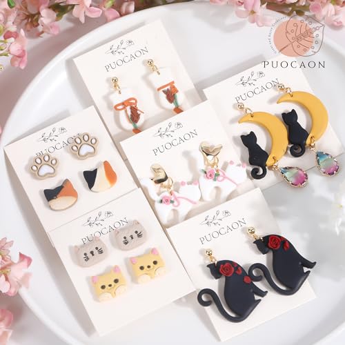 Puocaon Cats Polymer Clay Cutters - 16 Pcs Small Cat Stud Clay Cutters for Earrings, Hanging Cat Dangle Earrings Polymer Clay Cutters, Cute Kitten Gesture Clay Cutters