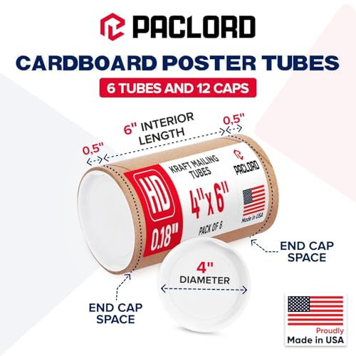4" x 6" Heavy Duty Reinforced Kraft Paper Mailing Tube, Pack of 6 Tubes with 12 Caps – Secure USPS Approved Poster Tube – Made in USA Cardboard Tube for Shipping and Storing Posters, Prints, Artwork - size: 4" x 6", style: 2X Heavy-Duty