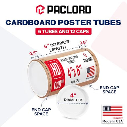 4" x 6" Heavy Duty Reinforced Kraft Paper Mailing Tube, Pack of 6 Tubes with 12 Caps – Secure USPS Approved Poster Tube – Made in USA Cardboard Tube for Shipping and Storing Posters, Prints, Artwork - size: 4" x 6", style: 2X Heavy-Duty