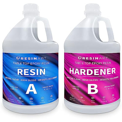 Epoxy Resin 2 Gallon Kit, Crystal Clear Epoxy Resin High Gloss, Easy Mix 1:1 Bubbles Free Art Resin for Coating and Casting, Countertop, Table Top, River Tables, Jewelry, Craft DIY, Molds - size: 2 Gallon