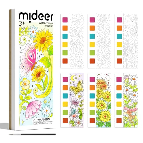MiDeer Pocket Watercolor Painting Book for Kids Ages 4-8+, Mess Free Paint with Water Coloring Books, Travel Watercolor Kit, Party Favors Arts Crafts Birthday Gifts for Girls - Flower and Butterfly - color: The Flower and The Butterfly