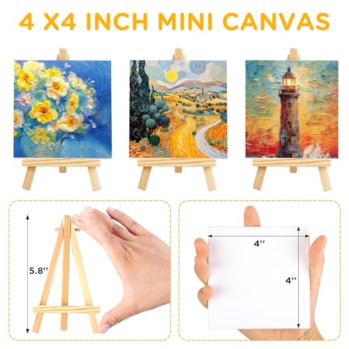 20Pack 4 x 4 Inch Mini Canvases with Easel Sets, Art Canvases Painting Kit for Kids Teenagers