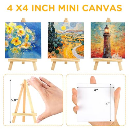 20Pack 4 x 4 Inch Mini Canvases with Easel Sets, Art Canvases Painting Kit for Kids Teenagers