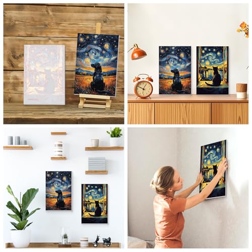 KEYIFA 2 Pack Paint by Numbers Kit, Stretched Canvas Boards for Painting for Adults, Crease-Free Acrylic Oil Painting for Students Favor Sip & Paint Party Supplies, Starry Sky Dog + Cat (8x12in)