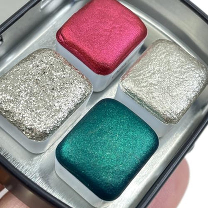 IUILE Handmade Watercolor Paints - Jingle Bell Half Pan Set (4 colors) - color: Jingle Bell