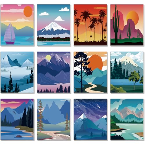 Sherr 12 Pcs Pre Drawn Canvas Pre Printed Canvas for Adults Sip and Paint Party Canvases Painting Kit for Summer Easter Mother's Day Party Favor(Landscape,8 x 10 Inch) - size: 8 x 10 Inch, style: Landscape