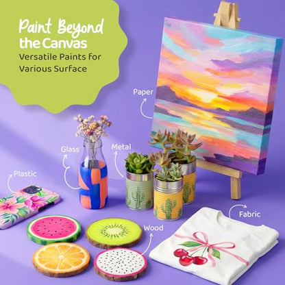 Chalkola Acrylic Paint Set for Adults & Kids - 56 Pcs Canvas Painting Kit with 32 Paints (22ml), 10 Brushes, 10 Canvases, Tabletop Easel, Palette, Knife - Professional Craft & Art Painting Supplies - size: 56 Pcs Acrylic Set