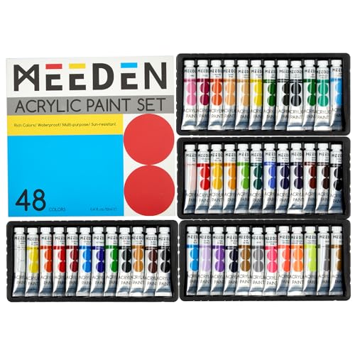 MEEDEN Beginners Acrylic Paint Set: 48 Colors 12ml/0.41 fl oz Heavy Body Starter Set - Non-Toxic Rich Pigments Art Paint for Adults Hobbists Painting on Canvas Wood Fabric Craft - color: 48 Colors