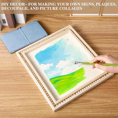 Wenqik 4 Pack Beaded Wood Canvas Panels Unfinished Wooden Blank Framed Signs Boho Style Panel Boards Square Plaques for DIY Crafts Painting Pouring Drawing Art Projects(14 x 11 Inch) - size: 14 x 11 Inch