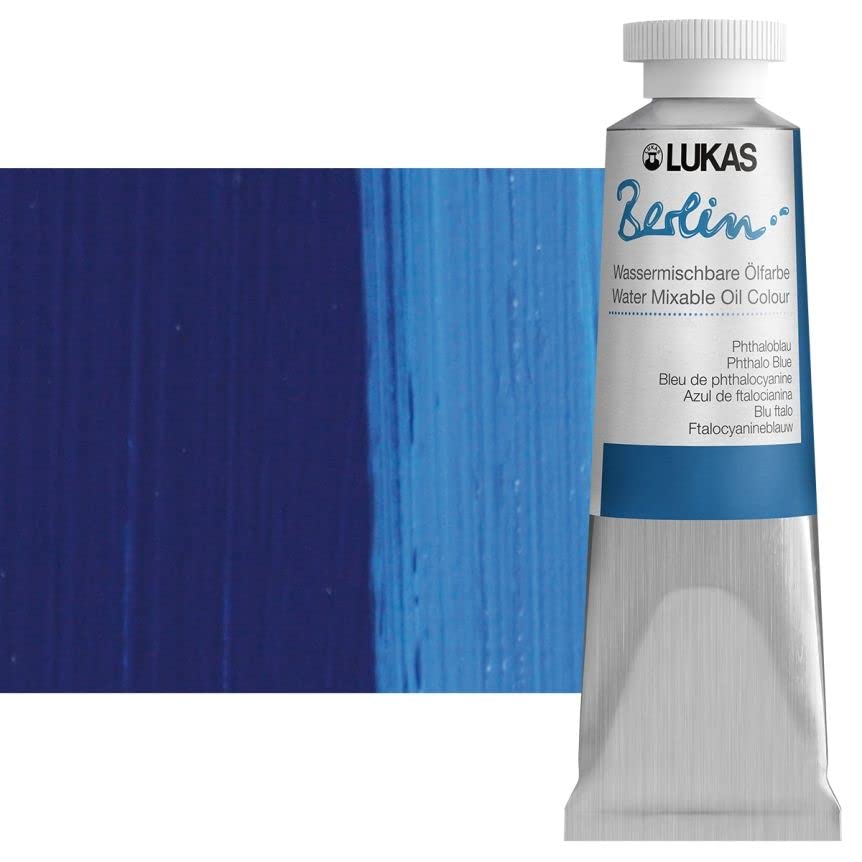 Lukas Berlin Pro Artists Water Mixable Oil Paint 37 ml Tube Phthalo Blue, Water Soluble, Lightfast Pigments, Quick Drying, Easy Clean-Up, Eco-Friendly, Professional Quality, 40 Color Range - color: Phthalo Blue, size: 1.25 Fl Oz (Pack of 1)