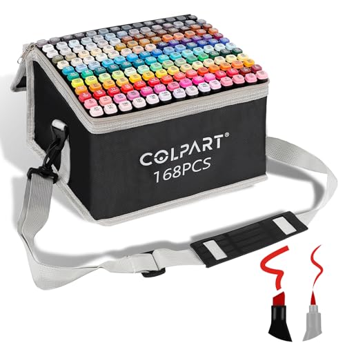 colpart 168 Colors Alcohol Markers Brush Tip Dual Tip Art Marker Pens with Pen Holder and Carry Bag for Adult Coloring Painting Supplies Perfect for Painting, Coloring, Sketching and Drawing - style: 168 Brush