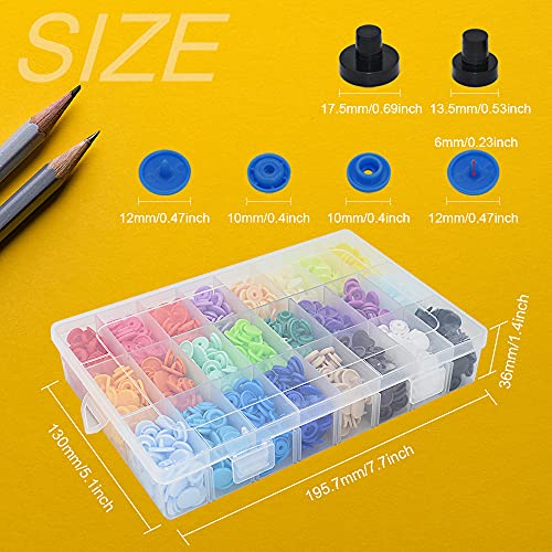 360Pcs T5 12mm Snap Button Plastic with Snap Press Plier Resin Snaps Hand Tool Snaps Fastener with Organizer Storage Containers for Sewing and Crafting