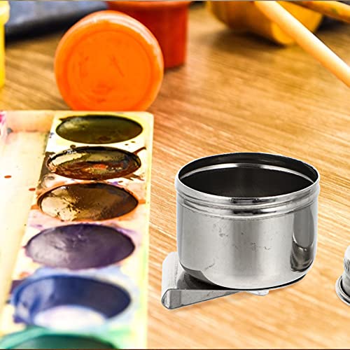 Wakauto Oil Pots Oil Paint Stainless Steel Container 2 Pcs Stainless Steel Painting Cup No Leakage Can Clip on Artist Paint Brush Washer Art with Lid Container - size: 4.5X4.2X3.5CM