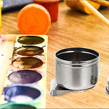 Wakauto Oil Pots Oil Paint Stainless Steel Container 2 Pcs Stainless Steel Painting Cup No Leakage Can Clip on Artist Paint Brush Washer Art with Lid Container - size: 4.5X4.2X3.5CM