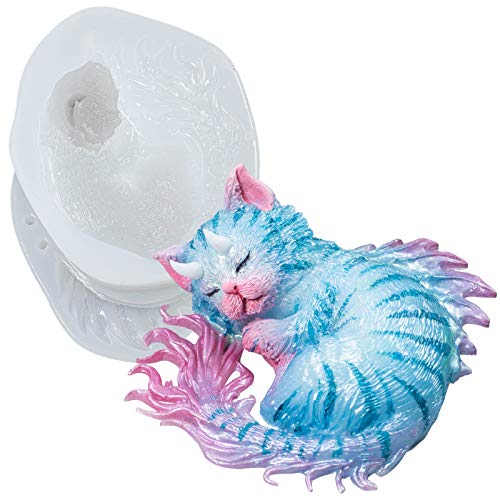 Devil Cat Epoxy Resin Silicone Mold Horned Dragon Kitten Spirit Animal for Polymer Clay, Soap, Candle, Jewelry Making Large Around 3inch - color: Devil Cat